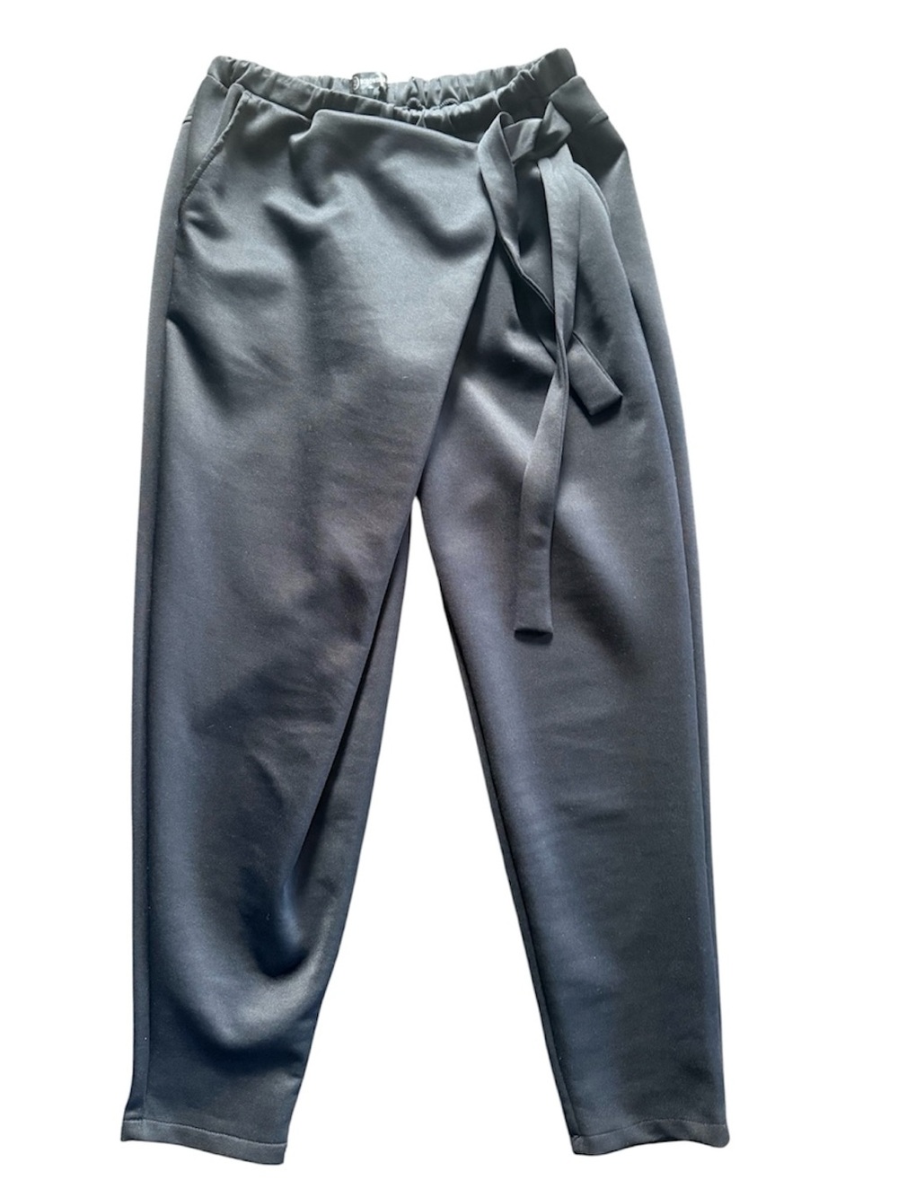 Womens Black Ankle Tie-Waist Pants